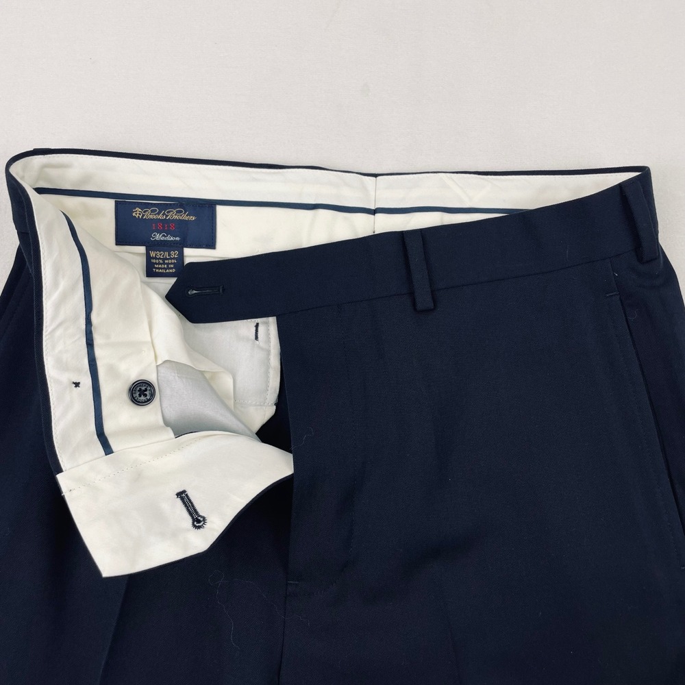 Brooks Brothers 1818 Madison Mens Navy Blue 100% Wool Dress Pants W32 L32